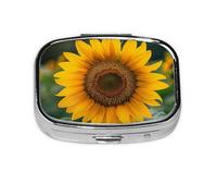 Beautiful Sunflower Print Metal Iron Plating Square Mini Pill Box Portable Pill Box for Home Traveling Purse