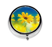Beautiful Sunflower Print Pill Box for Pocket Round Pill Box 3 Compartment Decorative Portable Travel Pill Holder Tablet Vitamin Organizer Mini Pill Case(2pcs)