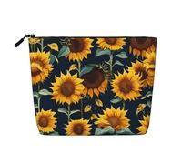 Beautiful Sunflower Print Print Fake Hemp Makeup Bag – Travel Toiletry Pouch for Women, Daily Storage, Business Trips, and More