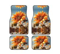 Beautiful sunflower Print Vehicle Foot Mat Set 4 Pieces Floor Mats Waterproof Anti-Slip Cars Trucks SUV Vans