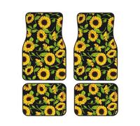 Beautiful Sunflower Print Vehicle Foot Mat Set 4 Pieces Floor Mats Waterproof Anti-Slip Cars Trucks SUV Vans