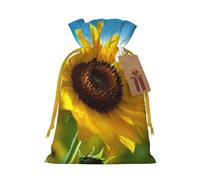 Beautiful Sunflower Printed Christmas Drawstring Bags,M Reusable Xmas Gift Storage Bags, Yellow Ribbon