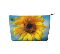 Beautiful Sunflower Printed Corduroy Makeup Bag for Women Cute Make up Bag Travel Cosmetic Bag with Wristlet