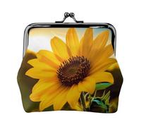 Beautiful Sunflower Prints Coin Purse Kiss Lock Pu Leather Mini Pouch Wallet Change Bag for Women Girls Kids