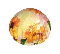 Beautiful Sunflower Shower Caps Women Men Reusable Waterproof Non-Slip Quick-Dry Hair Large Cap Long Short Hair
