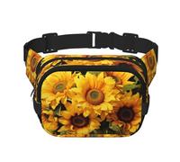 Beautiful Sunflower Square double - layer fanny pack with adjustable shoulder strap - travelling fanny pack - perfect for outdoor sports, Black, One Size