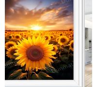 Beautiful Sunflower Window Privacy Film Stained Glass Colourful Sunset Nature Flower Window Clings for Glass Decorative Stickers Static Cling Sun Blocking Coverings 60x90 cm