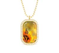 Beautiful Sunflower with Monarch Butterfly Personalized Necklace Print Pattern Pendant With Chain Gifts For Women Men Golden-style-8