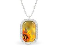 Beautiful Sunflower with Monarch Butterfly Personalized Necklace Print Pattern Pendant With Chain Gifts For Women Men Silver-style-8