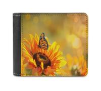 Beautiful Sunflower with Monarch Butterfly Printed Bifold Wallet with Hidden Compartments Pocket Money and Credit Card Holder for Men Women