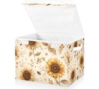 Beautiful Sunflowers and Beef Storage Boxes with Lids Large Fabric Storage Box Foldable Cube Lidded Storage Bins for Shelves Clothes Bedroom 42x32x30cm