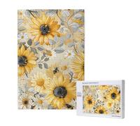 Beautiful Sunflowers And Daisies Bees Cute Personalised 1000 Piece Wooden Jigsaw Puzzle For Adults, Custom Portrait Picture