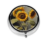 Beautiful Sunflowers Mini Round Pill Box, can be Put into Wallet, Pocket, Light and Convenient, 3 Compartment Pill Box, Portable Pill Box,