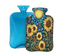 Beautiful Sunflowers Moon Bees Hot Water Bottle with Cover, 2L Large Capacity Hot Water Bag for Hot Cold Compress, Hand Feet Warmer, Neck Shoulder Pain Relief