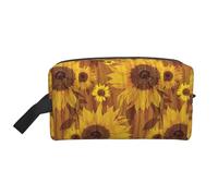 Beautiful Sunflowers Printed Double Sided Storage Bag, Large Makeup Pouch with Black Lining for Travel and Home