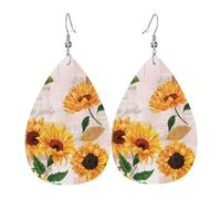 Beautiful sunflowers Printed Teardrop Pendant Leather Earrings | Lightweight and Versatile Earrings | Suitable for Daily Commute and Date Wear