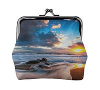 Beautiful Sunrise On Sea Full Double-Sided Printed Pattern Women's and Girls' Fashionable Leather Kiss Lock Coin Purse Card Bag