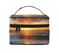 Beautiful Sunrise on Sea Prints Travel Makeup Bag Flip Portable Toiletry Bag with Handle for Women's Travel and Daily Use