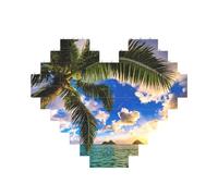 Beautiful Sunrise Sea Printed Jigsaw Puzzle 10.8x12.8 CM, Heart-Shaped Puzzle Challenging Game for Adults, Fun Decorative Wall Decor