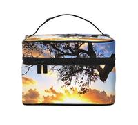 Beautiful Sunrise Tree Prints Travel Makeup Bag Flip Portable Toiletry Bag with Handle for Women's Travel and Daily Use