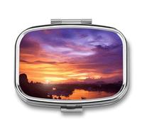 Beautiful Sunset at Thailand Pill Box, Portable Travel Pill Organizer, Retro Durable, 2 Compartments, for Vitamins, Medication, Fish Oil and Supplements
