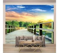 Beautiful Sunset Lake Woods Wooden Bridge 3D Wallpaper Luxury Home Dining Decor Paste Sofa Living Room The Wall for Bedroom Mural-350cm×256cm