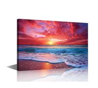 Beautiful Sunset on the Beach Prints on Canvas Wall Art Seascape Paintings Artwork House Decorations Crimson Clouds Pictures for Living Room Bedroom Wall Decor Art Work for Home 12" Wx18 Hx1 Panel