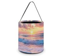 Beautiful Sunset over The Ocean Halloween Tricking Or Treating Bucket Funny Party Favor Tote Bag for Candy Gifts Travel