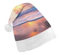 Beautiful Sunset over The Ocean Santa Hat Christmas Holiday Party Headwear for Adults Soft Velvet Festive Costume Accessory Adult