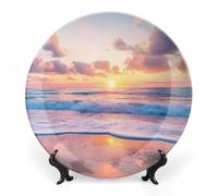 Beautiful Sunset Over The Ocean Stylish Decorative Plates Bone China Display Plate with Stand for Wall Table