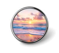 Beautiful Sunset over The Ocean Unisex Novelty Brooches & Pins Round Metal Lapel Badge for Clothing Shawl Hat