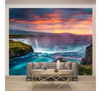 Beautiful Sunset Waterfall Lake Art 3D Wallpaper Premium Textured Silk Study Dining Living Room Bedroom Sofa TV Wall Easy Install-150cm×105cm