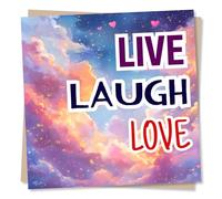 Beautiful Support or Gratitude Card For Friend or Loved One - Live, Love, Laugh - Clouds, Magic, Flowers, Floral, Nature - For Women, Bestie, Colleague, Partner, Relative, Sibling