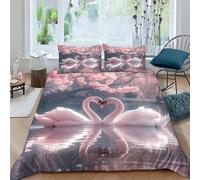 Beautiful Swan Duvet Cover Set 3D Printed Decorative Art Animals Bedding Quilt Cover Zipper Closure Bedding Sets with Pillowcases Comforter Cover Microfiber Kids Adult Teens King(220x240cm)