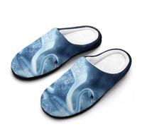 Beautiful Swan Moon Men's Cotton Slippers Winter Warm Slip-on House Shoes with Anti-Skid Rubber Sole 7-8(40-41)