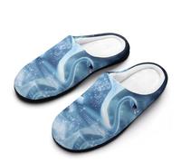 Beautiful Swan Moon Women's Cotton Slippers Winter Warm Slip-on House Shoes with Anti-Skid Rubber Sole 7-8（39-40