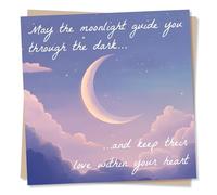 Beautiful Sympathy or Grief Card For Loved One - Crescent Moon, Stars - May The Moonlight Guide You Through The Dark And Keep Their Love Within Your Heart - For Friend, Relative, Colleague
