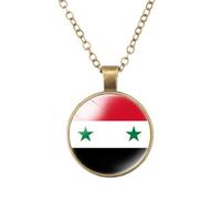 Beautiful Syrian Flags Pendant Necklace Craft From Sturdy Zines Alloy And Glass For Those Who Like Syrian Heritages National Jewelry