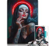 Beautiful Tattooed Nun Jigsaw Puzzles for Adults 1000 Jigsaws,Family Game Stress Reliever Difficult Challenge Secret Santa Gifts 50x75cm
