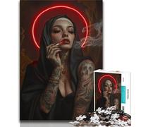 Beautiful Tattooed Nun Puzzles 1000 Pieces for Adults,Challenging Game And Family Play for Is Ideal As A Gift for The Whole Family (38x26cm)