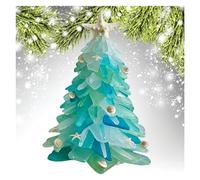 Beautiful Teal Beach Glass Christmas Tree Decoration Ornaments - Sea Glass Star Gift, Crystal Blue Green, 7.8in