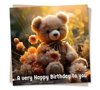 Beautiful Teddy Bear Birthday Card - A Very Happy Birthday To You - Made in UK
