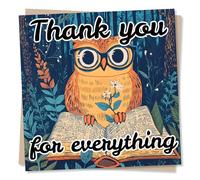 Beautiful Thank You Card - Wise Owl, Books, Studying - For School Teacher, Professor