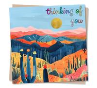 Beautiful Thinking Of You Card - Colourful and Vibrant Landscape With Cactus Plants - Heartfelt Card for Friend or Family