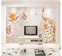 Beautiful Three Dimensional Flowers Peacocks Butterflies 3D Wallpaper Easy Install Feature Office Living Room Sofa Bedroom TV Background Wall Decoration-250cm×170cm