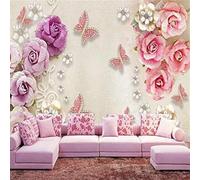 Beautiful Three Dimensional Pink Flowers Butterflies 3D Wallpaper Easy Install Feature Office Living Room Sofa Bedroom TV Background Wall Decoration-300cm×210cm