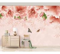 Beautiful Three Dimensional Pink Flowers Butterflies 3D Wallpaper Easy Install Feature Office Living Room Sofa Bedroom TV Background Wall Decoration-250cm×170cm