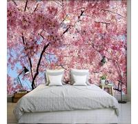Beautiful Three Dimensional Trees Pink Flowers 3D Wallpaper Easy Install Feature Office Living Room Sofa Bedroom TV Background Wall Decoration-250cm×170cm