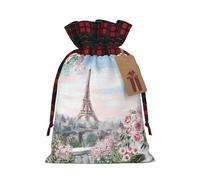 Beautiful Tower Paris Christmas New Year Candy Gift Bags S Size Drawstring Bags for Kids Xmas Holiday Xmas Eve Presents