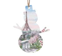 Beautiful Tower Paris Printed Snowman Shape Christmas Tree Pendants 2 Pcs, Lanyards Home Holiday Xmas New Year Party Decorations